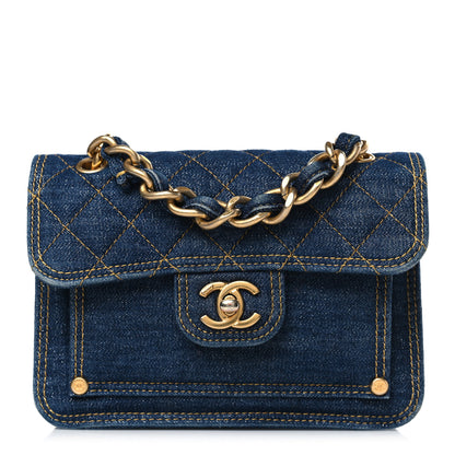 Chanel Denim Quilted Double You Mini Flap Blue Golden 1 of 9