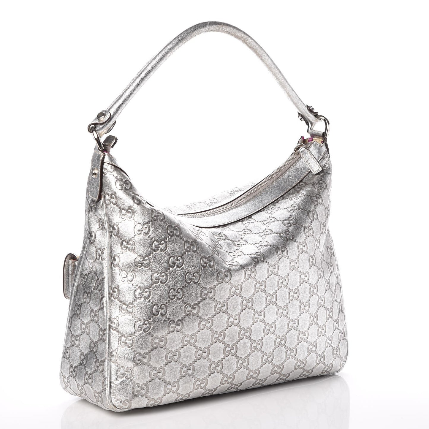 Metallic Guccissima Pocket Hobo Silver