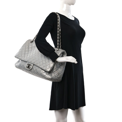 Chanel Metallic Calfskin Quilted XXL Travel Flap Bag Silver 2 of 9