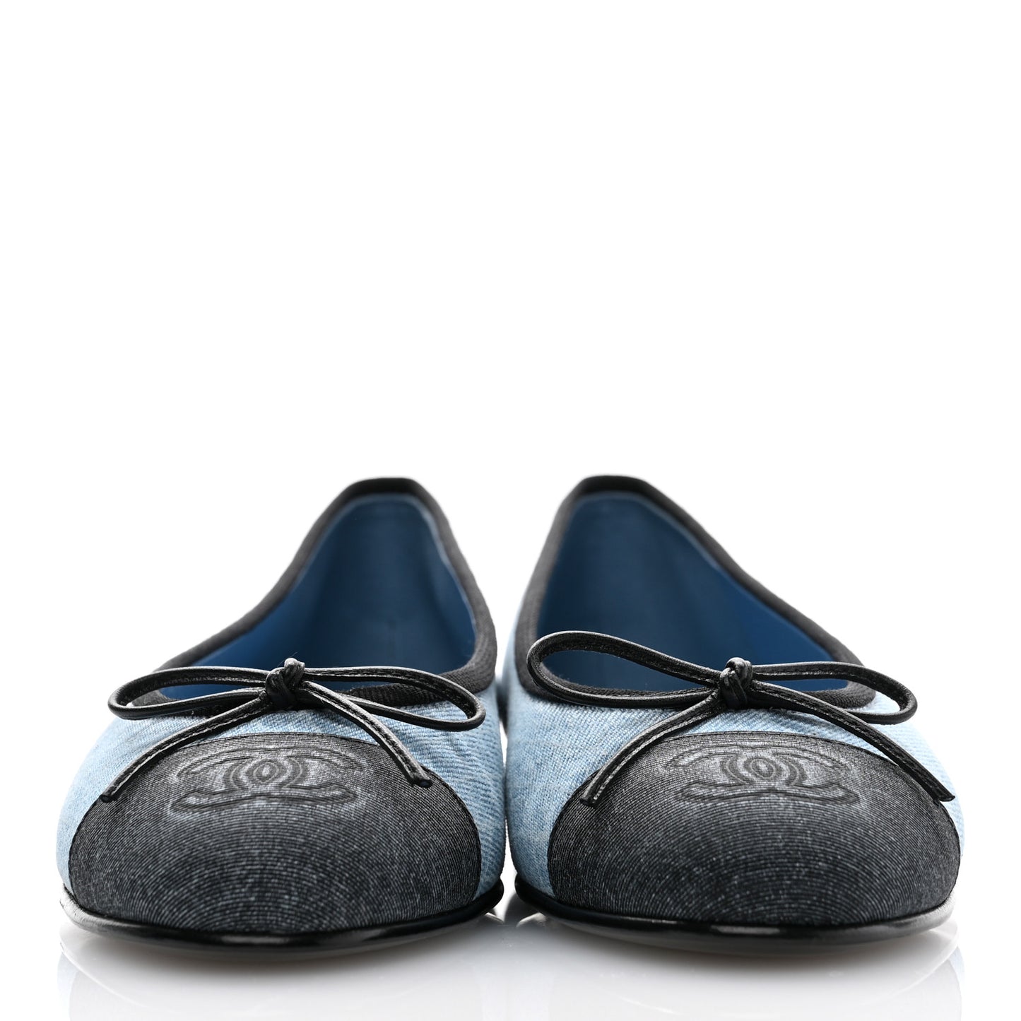 Denim Printed Quilt CC Cap Toe Ballerina Flats 36 Light Blue Dark Grey