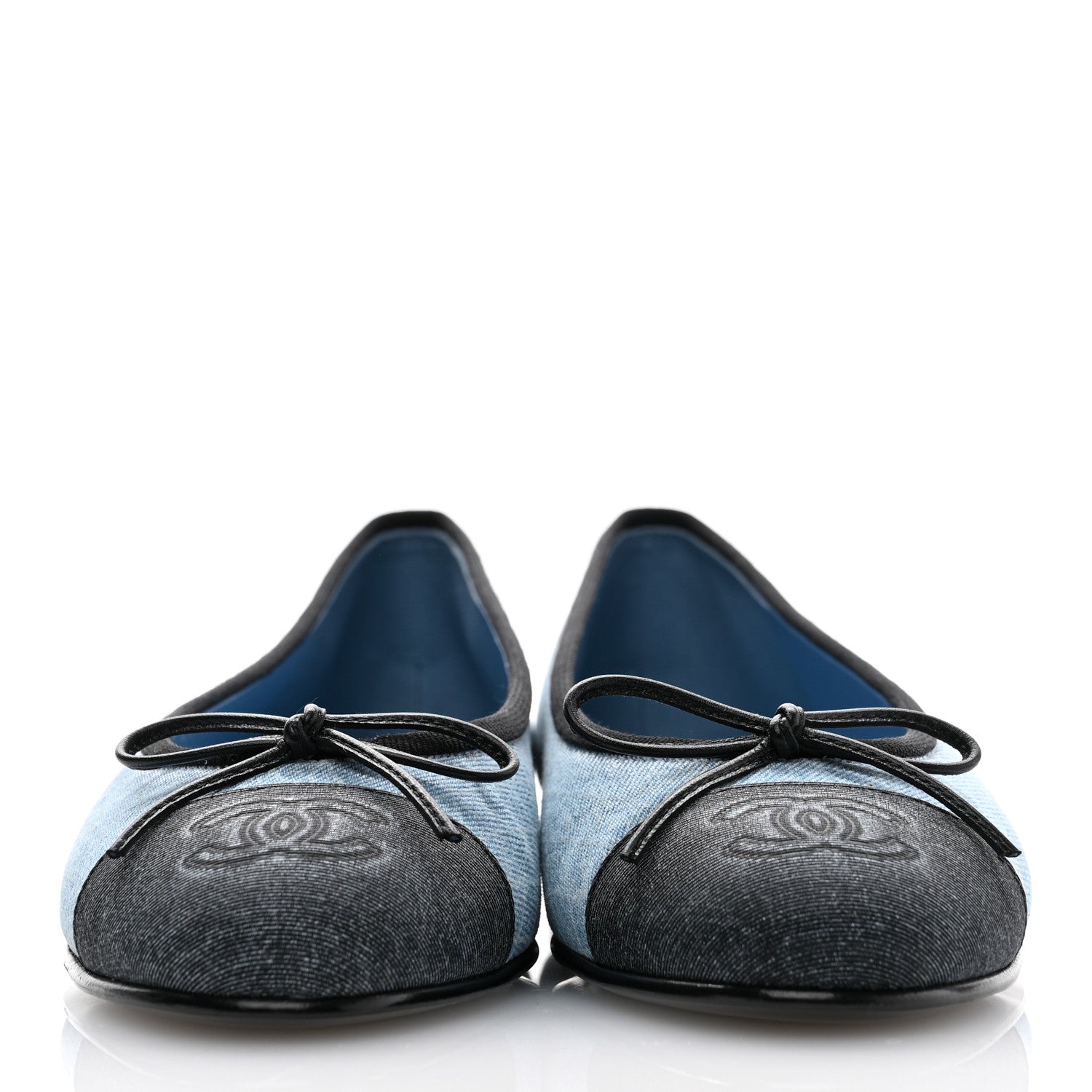 Chanel Denim Printed Quilt CC Cap Toe Ballerina Flats 36 Light Blue Dark Grey 2 of 9