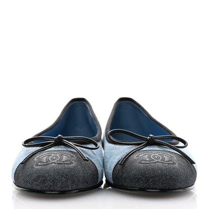 Chanel Denim Printed Quilt CC Cap Toe Ballerina Flats 36 Light Blue Dark Grey 2 of 9
