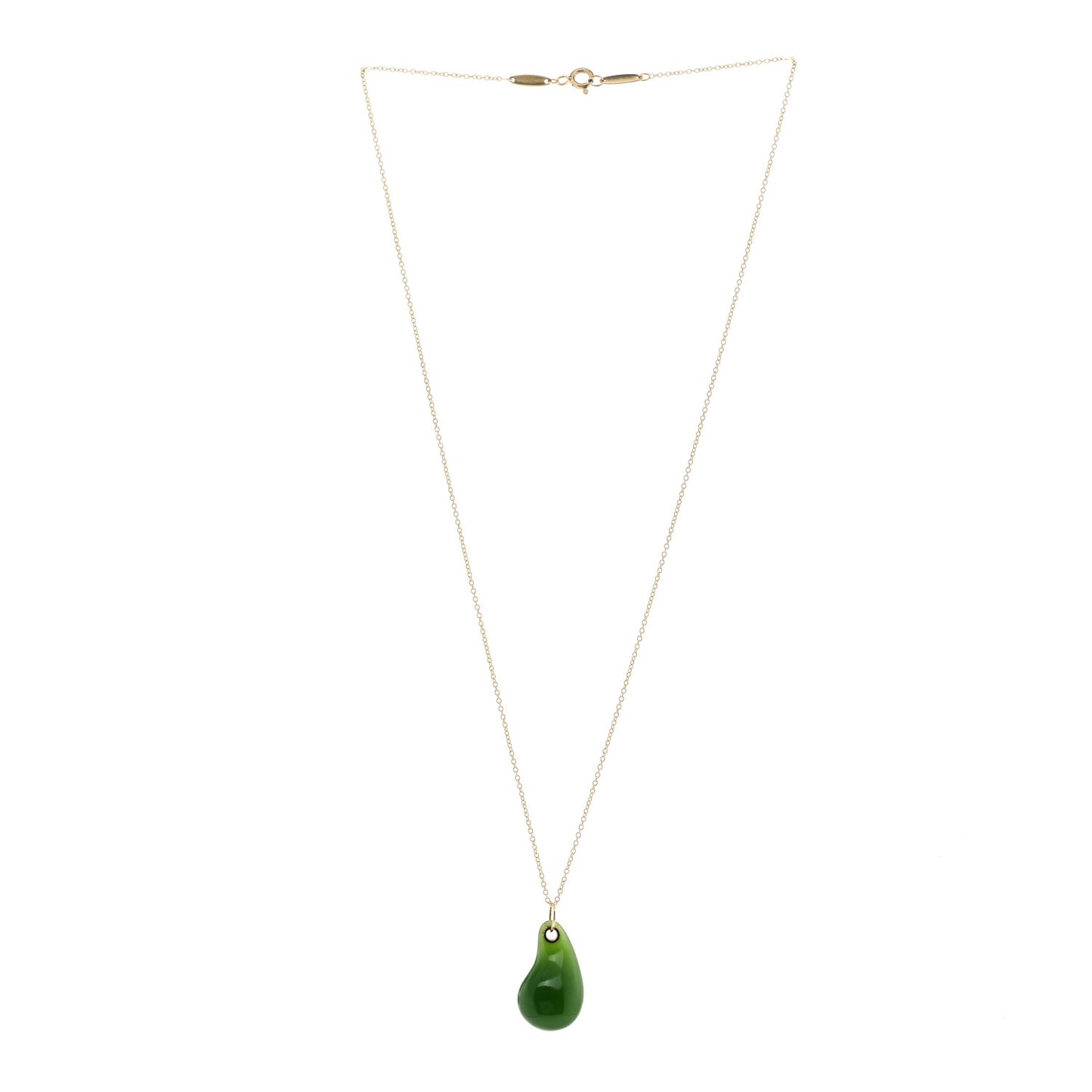 18K Yellow Gold Green Jade Elsa Peretti Teardrop Pendant Necklace