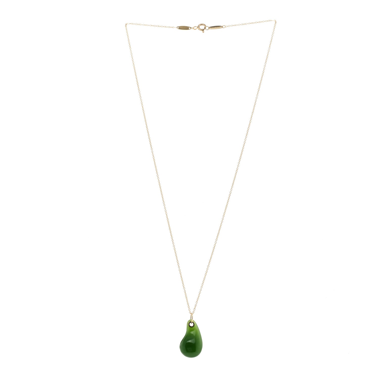 Tiffany 18K Yellow Gold Green Jade Elsa Peretti Teardrop Pendant Necklace 3 of 6