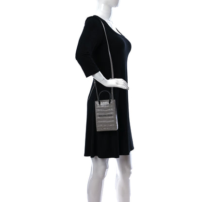 Balenciaga Calfskin Crocodile Embossed Logo Shopping Phone Holder Bag Steel Grey 2 of 10