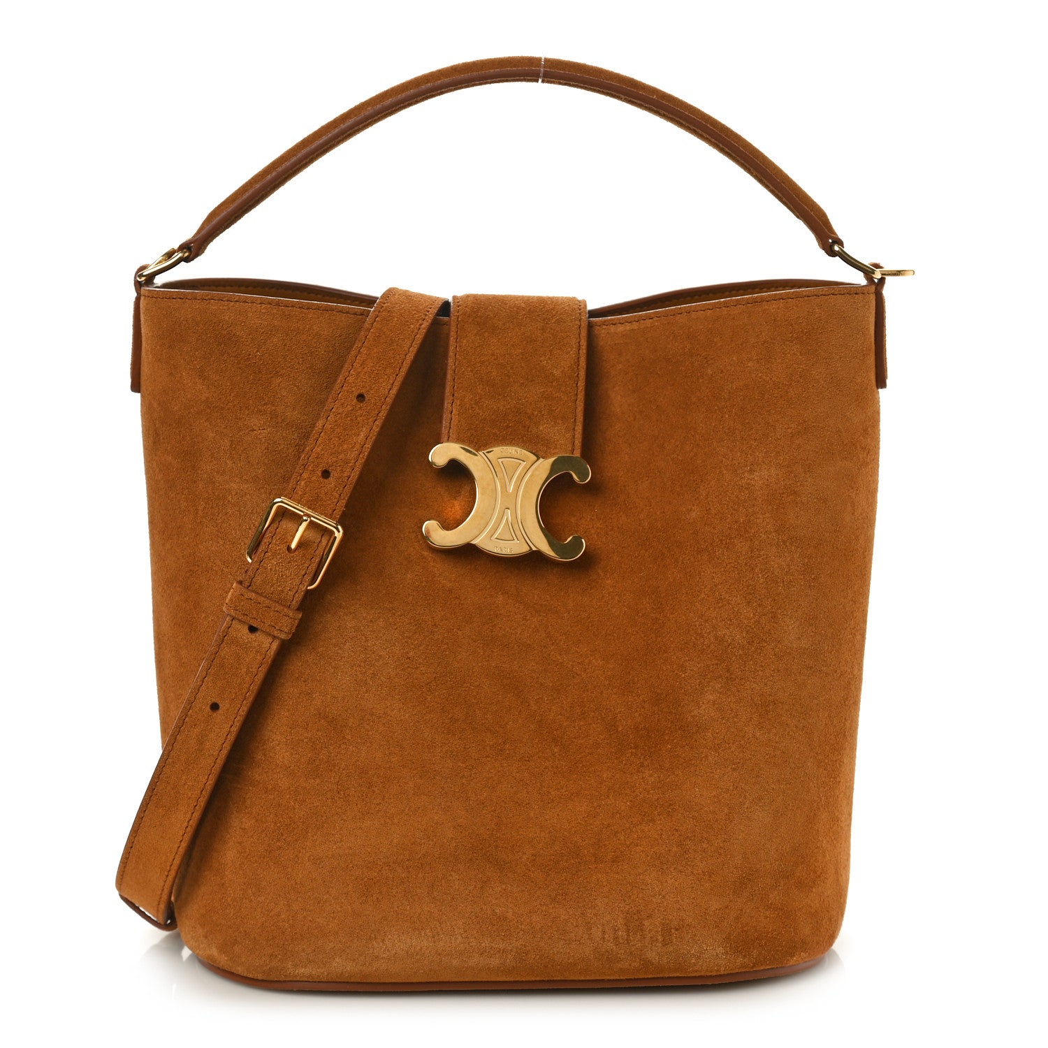 セリーヌ Celine Suede Calfskin Triomphe Medium Louise Bag Pecan 1621061