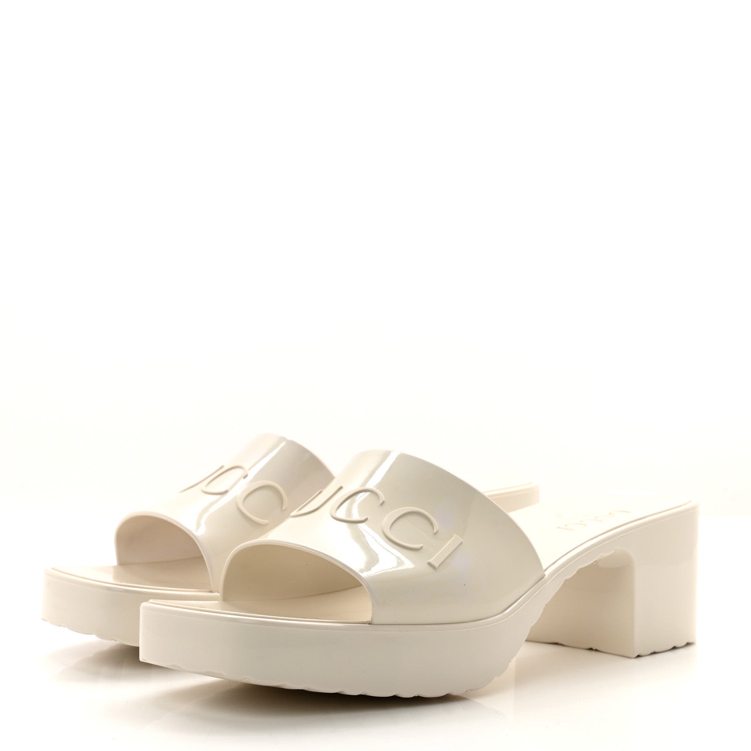 Gucci Rubber Gucci Logo Womens Platform 20/60mm Slide Sandals 38 Mystic White 3 of 8