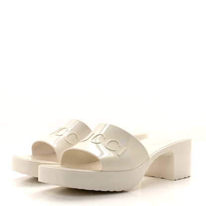 Gucci Rubber Gucci Logo Womens Platform 20/60mm Slide Sandals 38 Mystic White 3 of 8