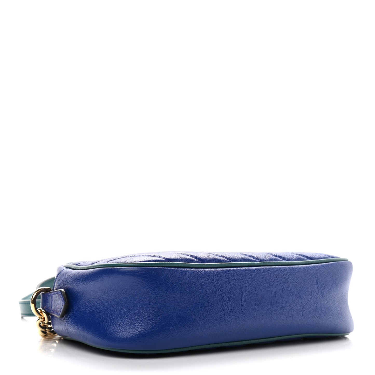 Azalea Calfskin Enamel Matelasse Diagonal Small Torchon GG Marmont Chain Shoulder Bag Imperial Blue Pavone
