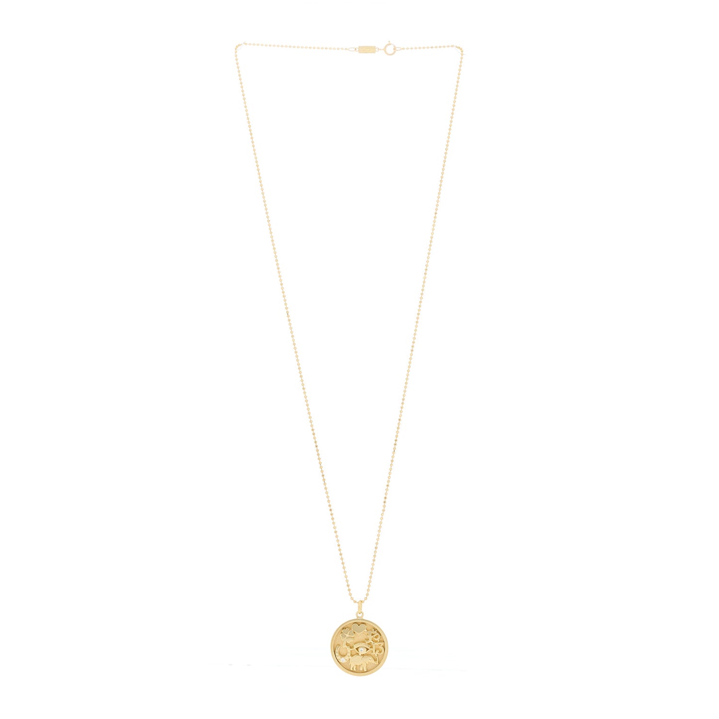 18K Yellow Gold Diamond Good Luck Pendant Necklace