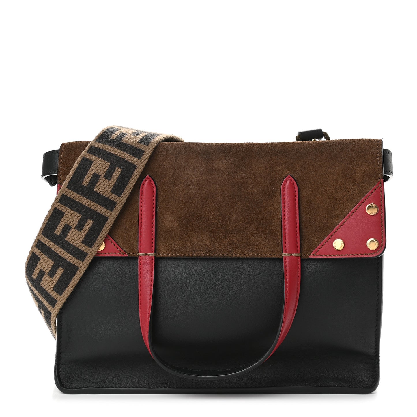 Vitello Grace Suede Small Flip Tote Black Fragola Marrone