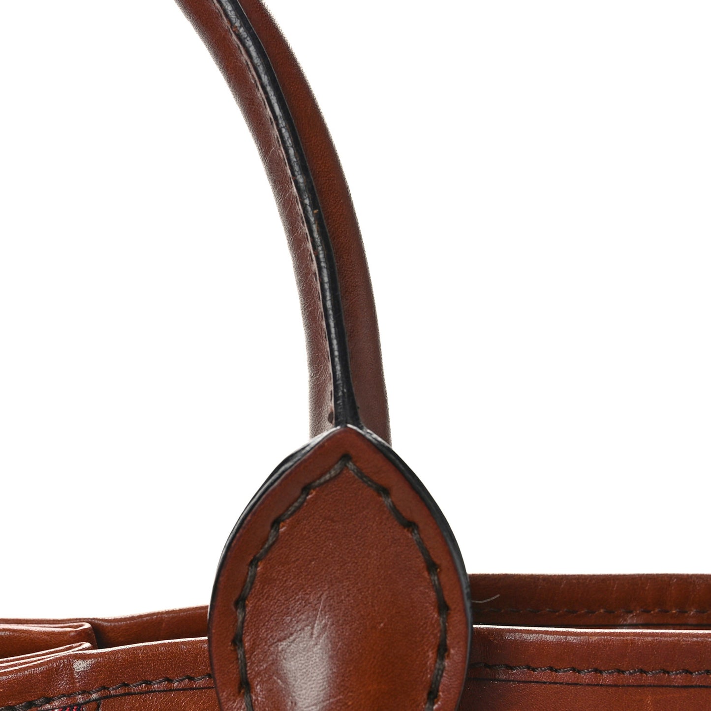 Bridle Calfskin House Check Medium Whipstitch Tote Dark Tan