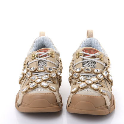 Gucci X SEGA Mesh Canvas Calfskin Removable Crystals Flashtrek Sneakers 40 Mystic White Oatmeal Sand Storm 2 of 7
