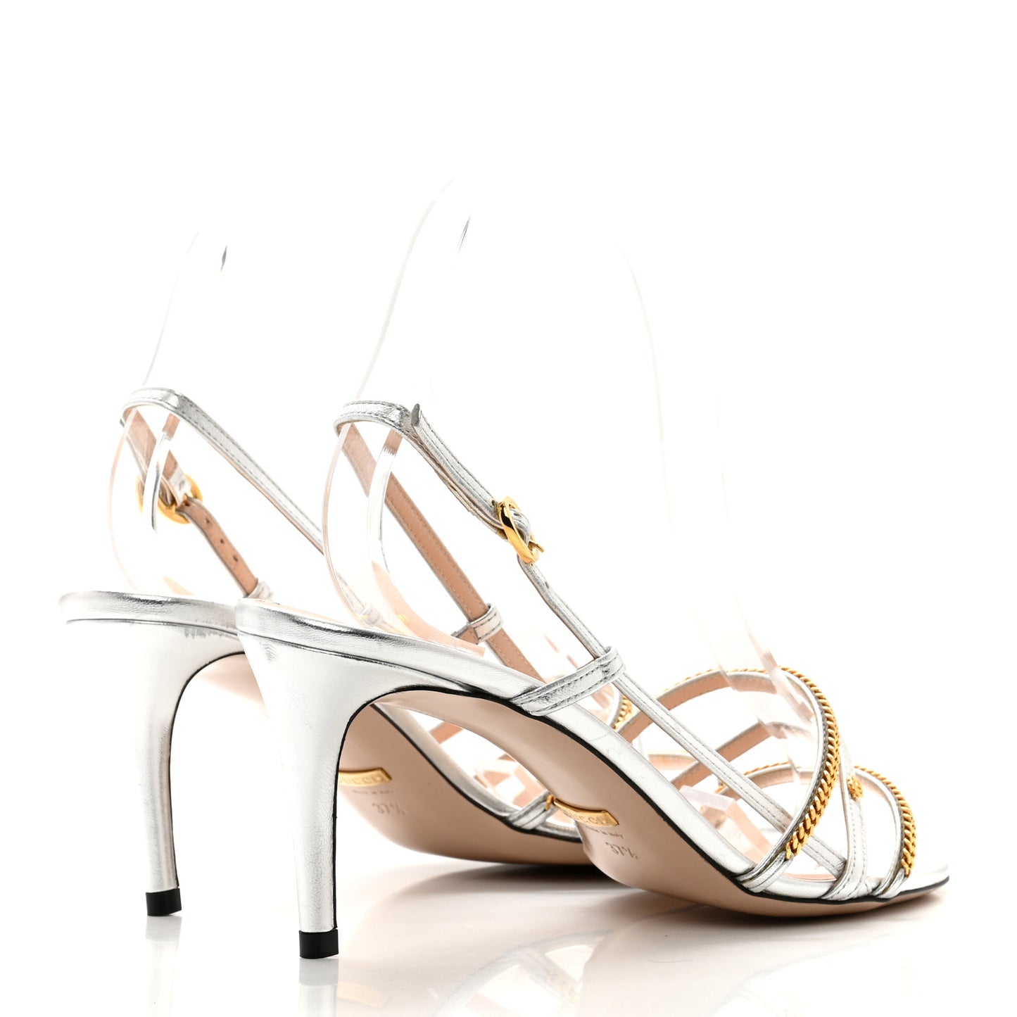 Metallic Nappa Chain Sandals 37.5 Silver