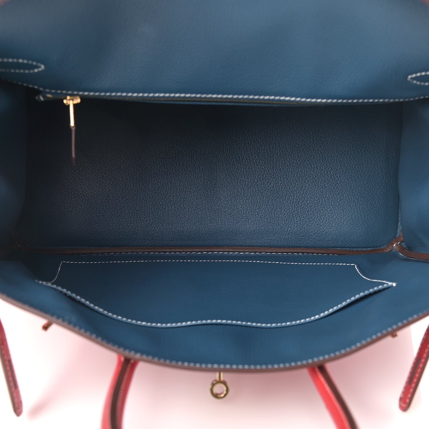 Hermes Epsom Candy Birkin 35 Rouge Casaque Bleu Thalassa 5 of 16