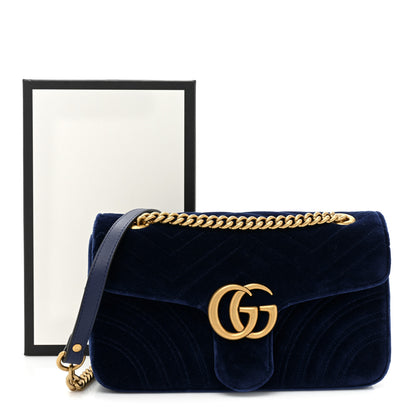 Gucci Velvet Matelasse Small GG Marmont Shoulder Bag Cobalt Blue 10 of 10
