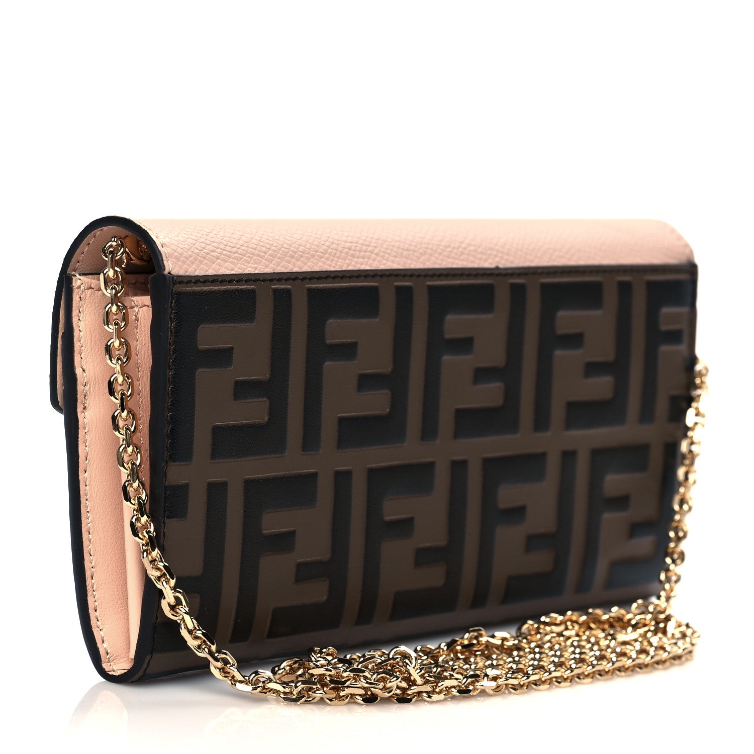 Fendi Vitello Cruise F is Fendi Bi-Color FF 1974 Embossed Continental Envelope Wallet On Chain Maya Black Light Rose 3 of 12