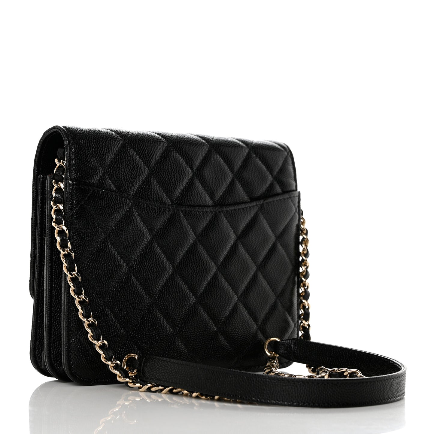 Caviar Quilted Square Wallet on Chain WOC Black