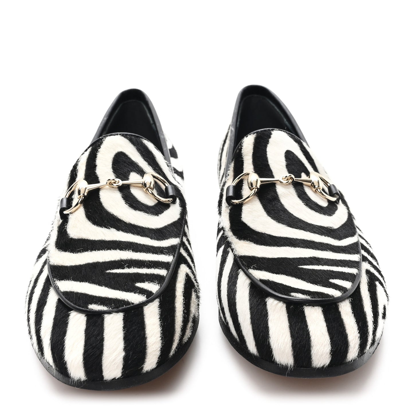 Pony Hair Zebra Print Womens Horsebit Moccasin Loafers 37.5 Black White