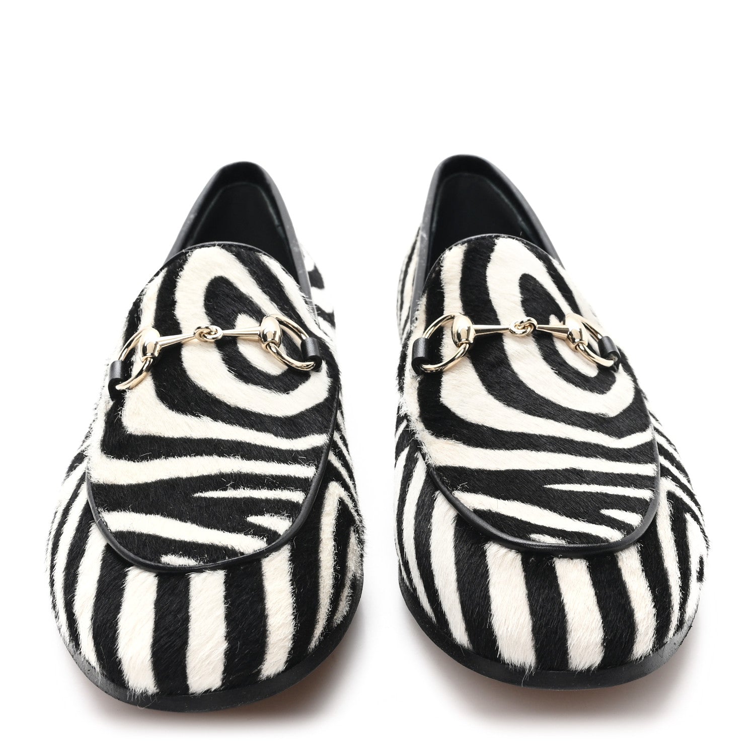 Gucci Pony Hair Zebra Print Womens Horsebit Moccasin Loafers 37.5 Black White 3 of 10