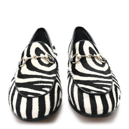 Gucci Pony Hair Zebra Print Womens Horsebit Moccasin Loafers 37.5 Black White 3 of 10