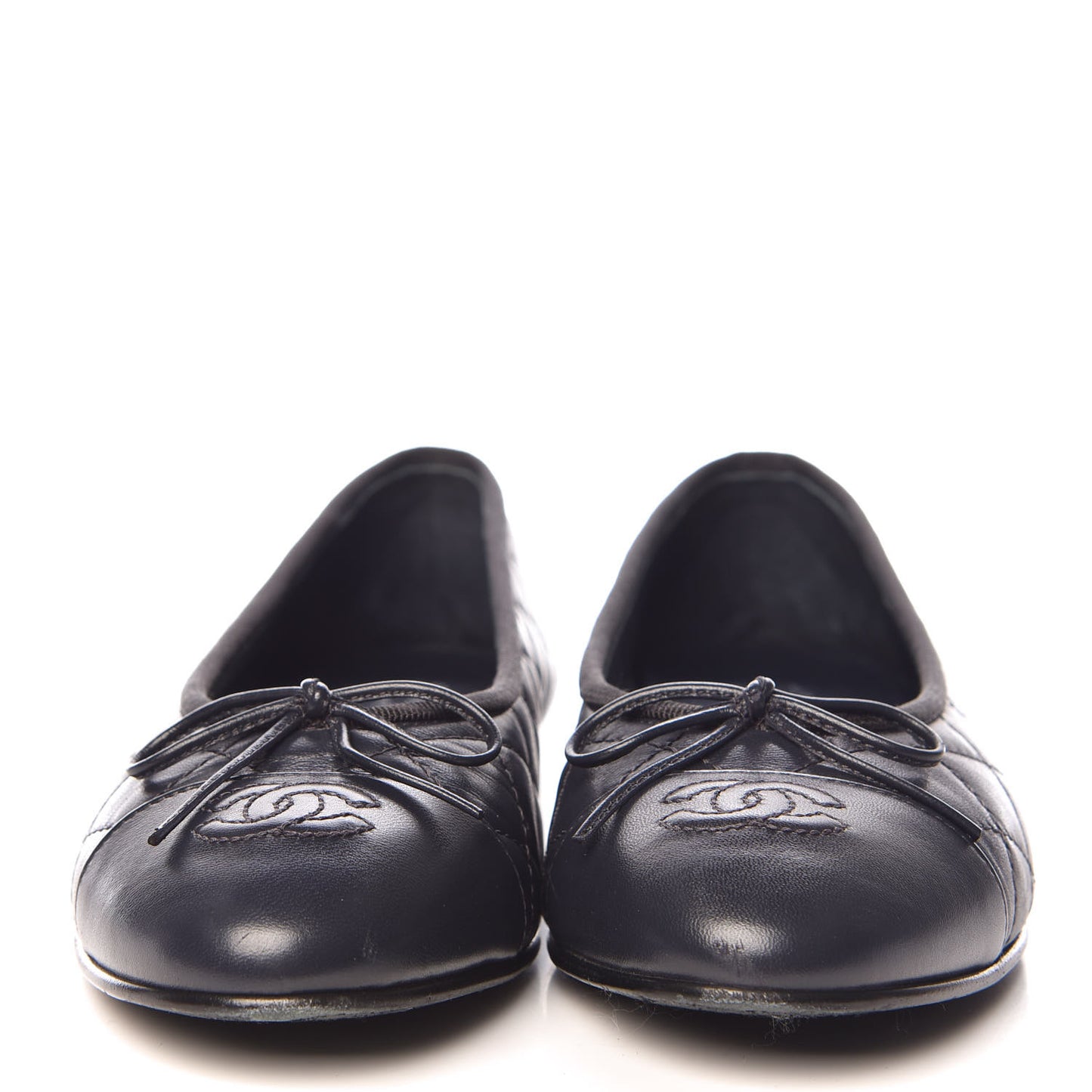 Lambskin Quilted CC Cap Toe Ballerina Flats 37.5 Navy