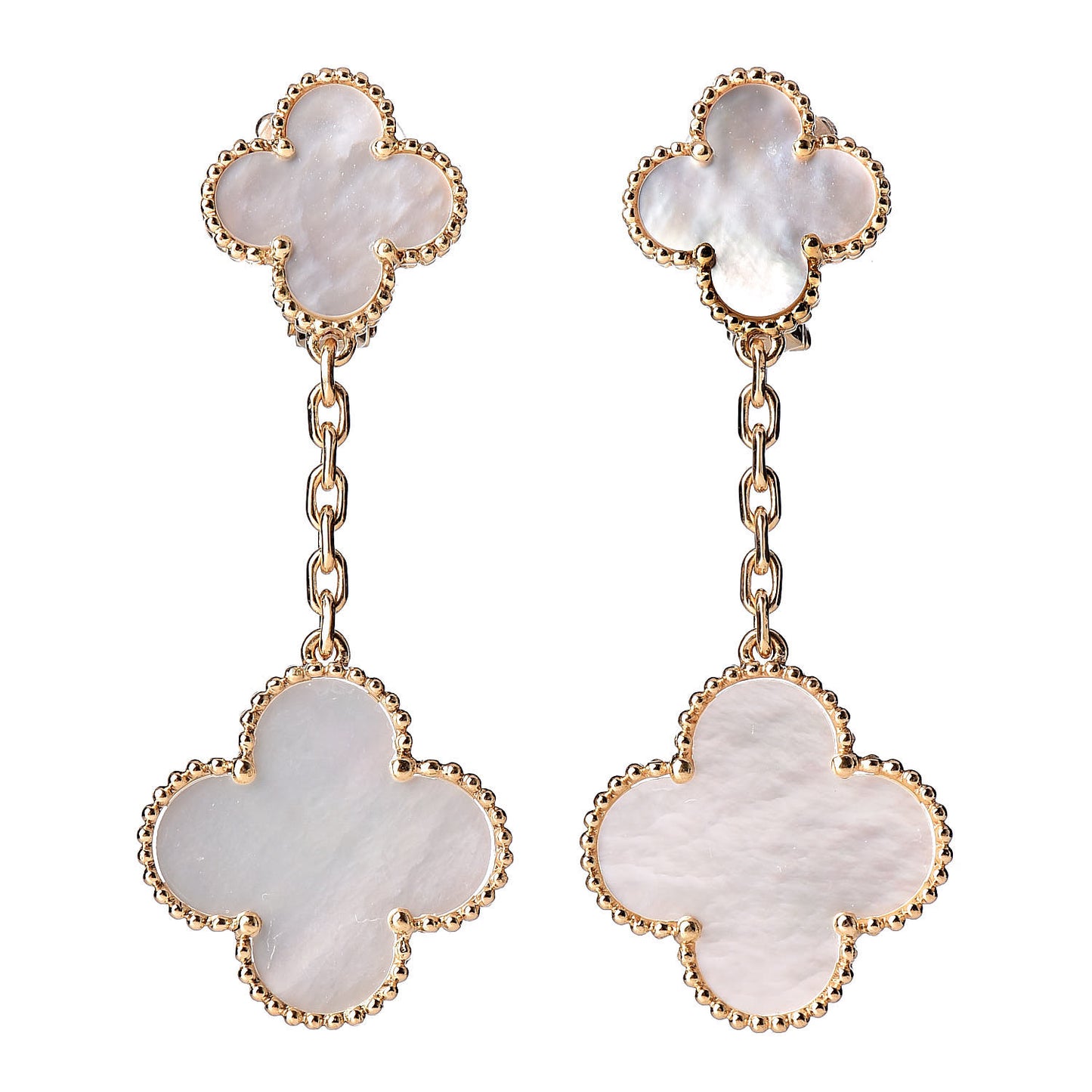 18K Yellow Gold Mother of Pearl Magic Alhambra 2 Motifs Clip-On Earrings