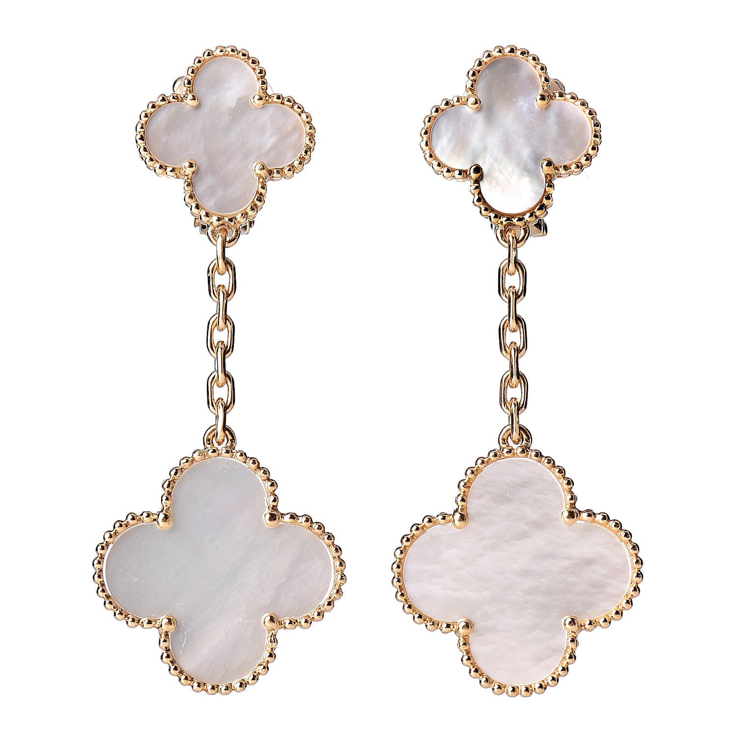 Van Cleef & Arpels 18K Yellow Gold Mother of Pearl Magic Alhambra 2 Motifs Clip-On Earrings 1 of 4