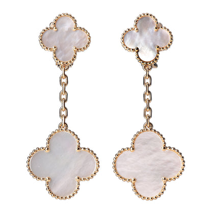 Van Cleef & Arpels 18K Yellow Gold Mother of Pearl Magic Alhambra 2 Motifs Clip-On Earrings 1 of 4