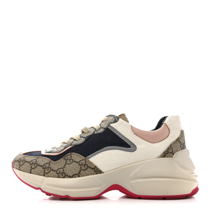 Gucci GG Supreme Monogram Mix Monogram Womens Rhyton Sneakers 37.5 London Blue Beige Pale Pink 1 of 12