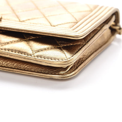 Chanel Metallic Calfskin Quilted Boy Wallet On Chain WOC Gold 9 of 9