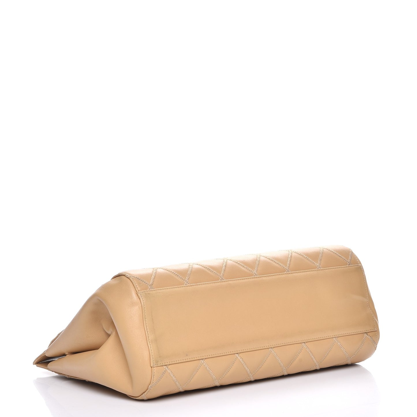 Lambskin Double Stitch Quilted Tote Beige