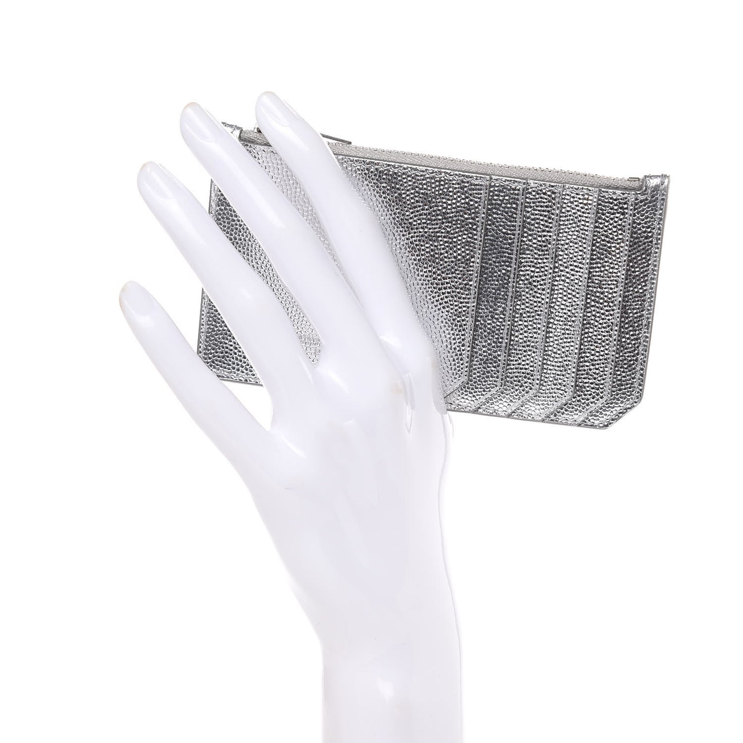 Grained Calfskin 5 Fragments Zip Pouch Card Holder Silver