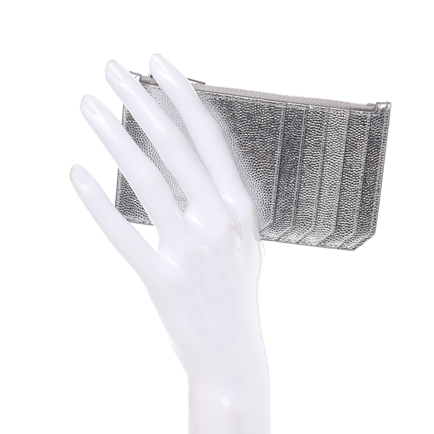 Saint Laurent Grained Calfskin 5 Fragments Zip Pouch Card Holder Silver 2 of 8