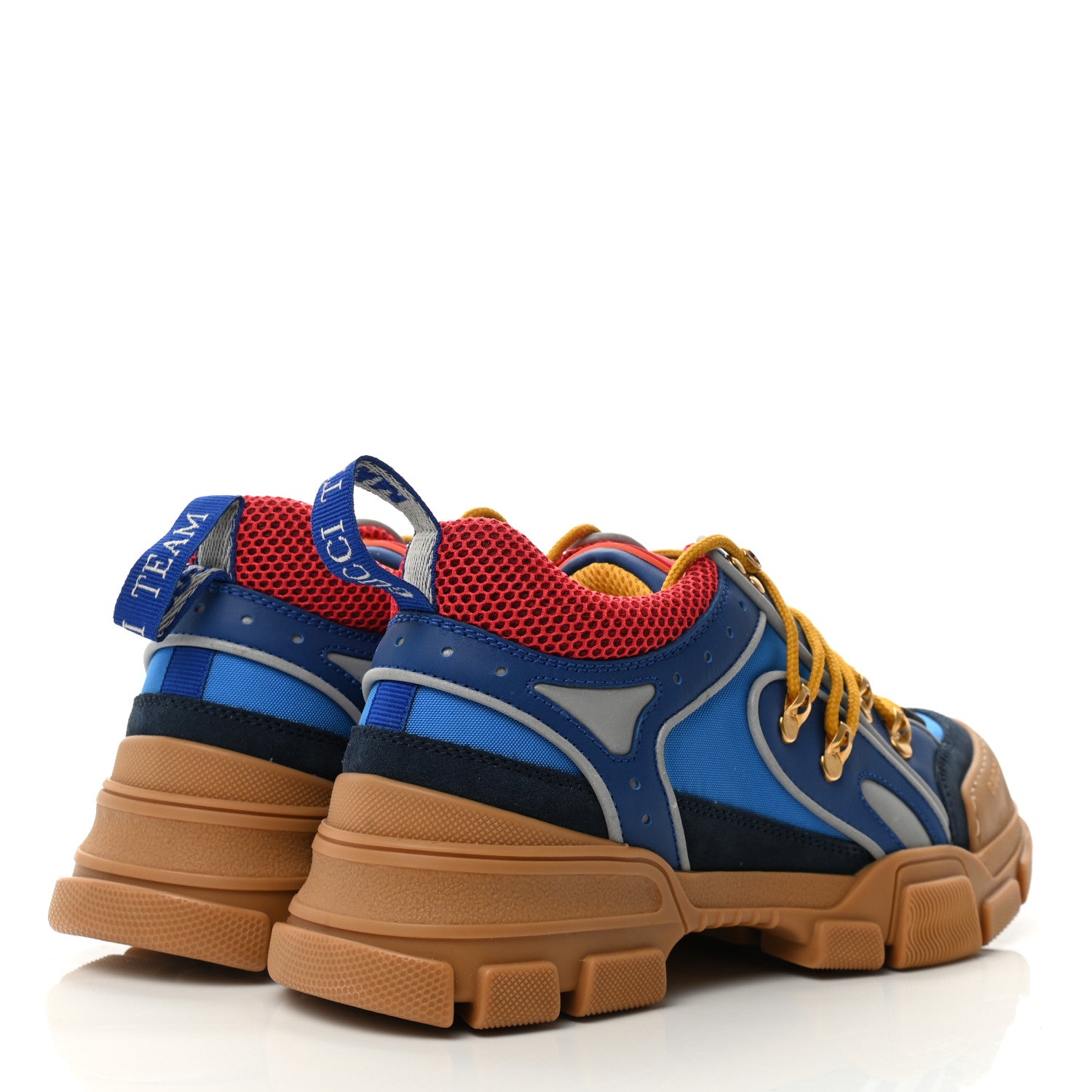 Gucci X SEGA Nylon Suede Calfskin Mens Flashtrek Sneakers 7 Bright Splash Poppy Marine Blue 4 of 8