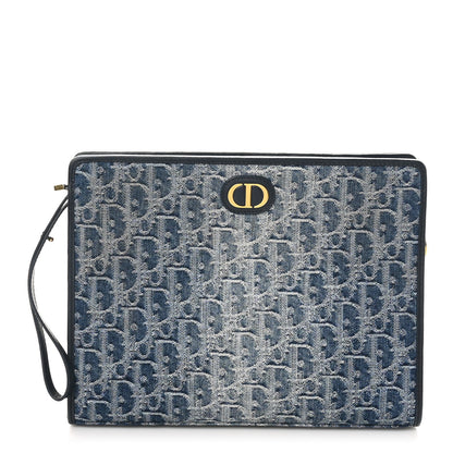 Christian Dior Denim Jacquard Oblique 30 Montaigne Dea Pouch  Blue 1 of 9