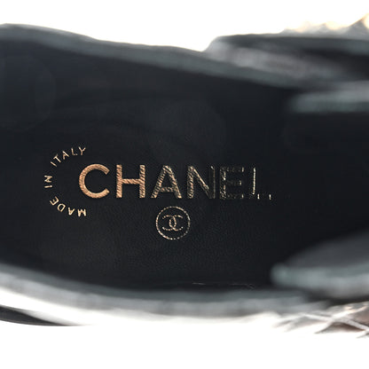 Chanel Shiny Calfskin Quilted Lace Up Combat Boots 36.5 Black 7 of 9