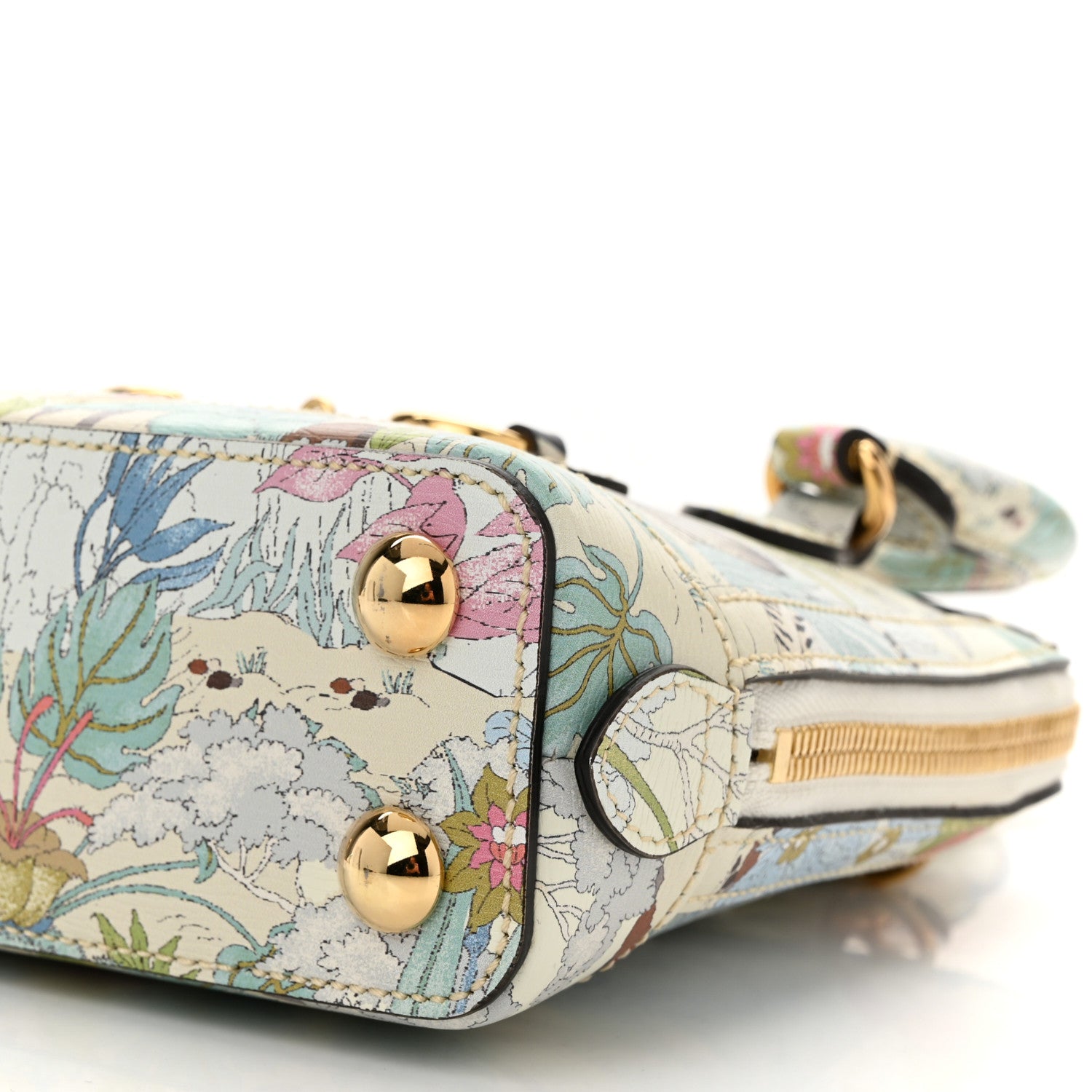 Gucci New Shangai Calfskin Tiger Savanah Web Mini Horsebit 1955 Top Handle Bag Chalky White Multicolor 10 of 10