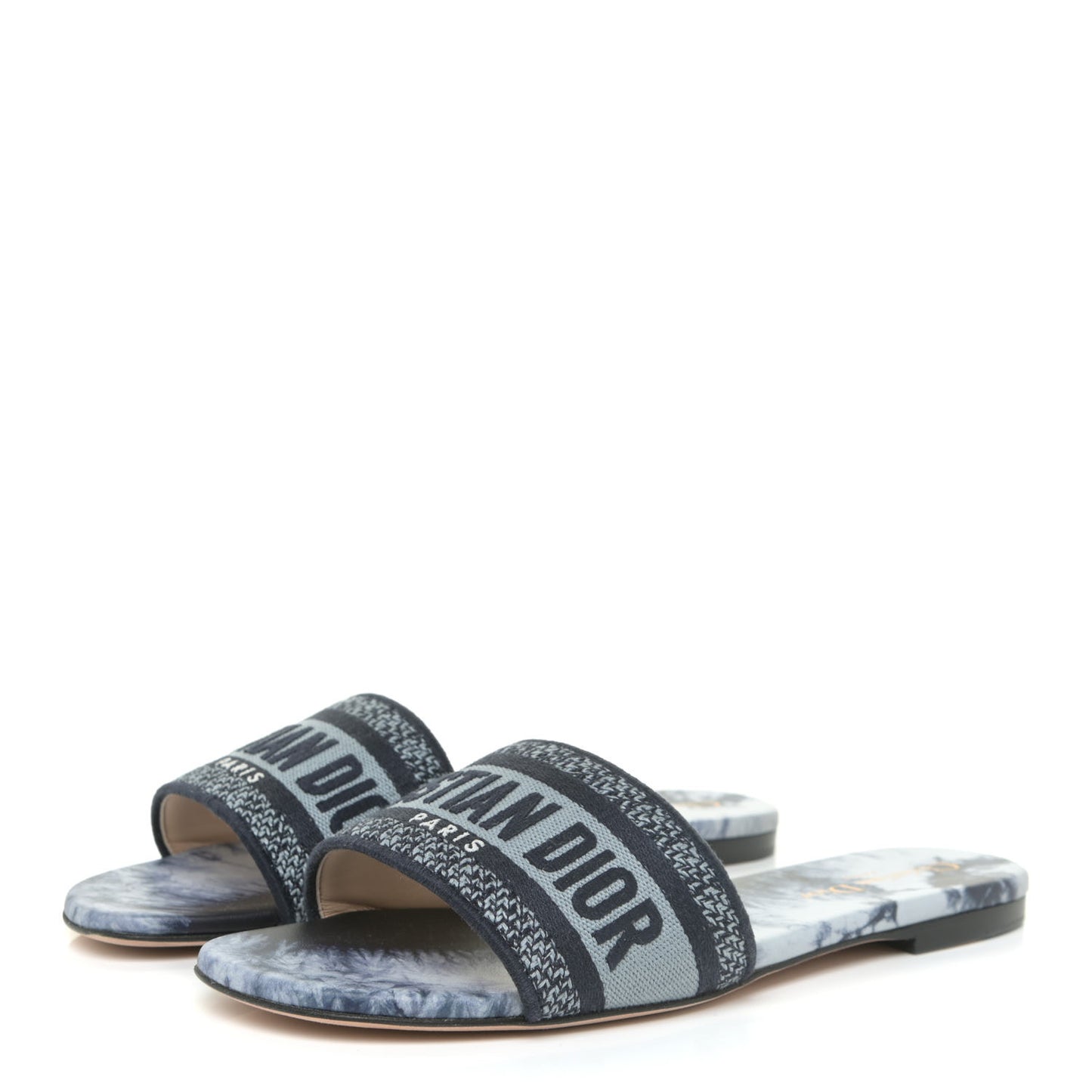 Canvas Tie and Dior Embroidered Dway Flat Slide Sandals 38.5 Denim