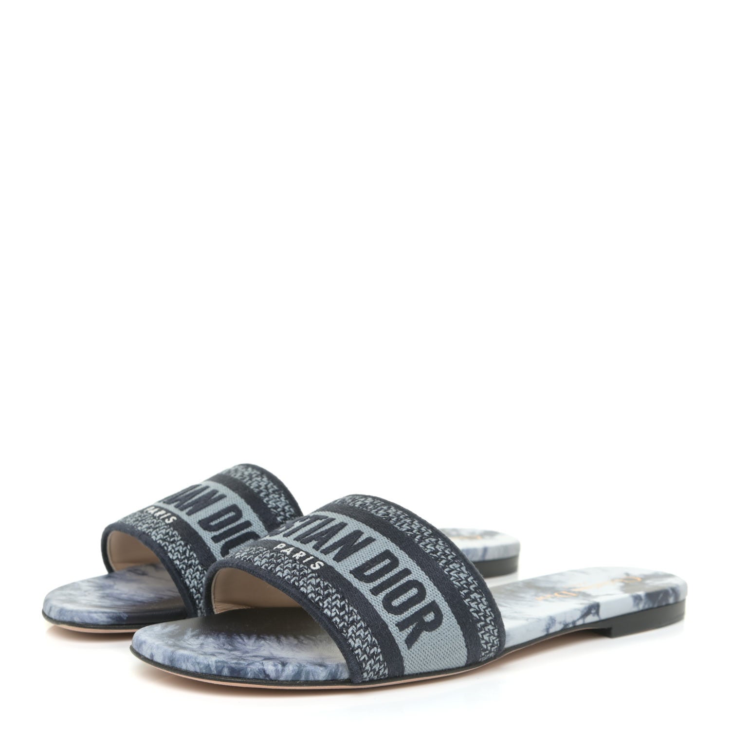 Christian Dior Canvas Tie and Dior Embroidered Dway Flat Slide Sandals 38.5 Denim 3 of 10