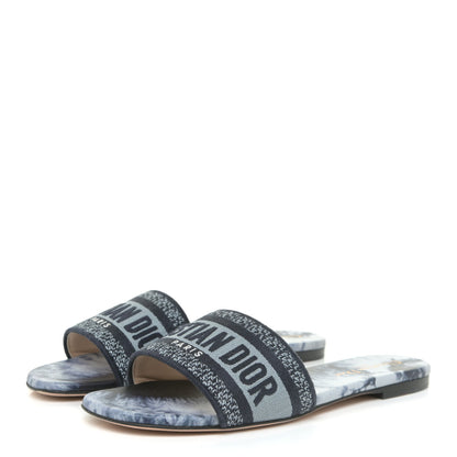 Christian Dior Canvas Tie and Dior Embroidered Dway Flat Slide Sandals 38.5 Denim 3 of 10