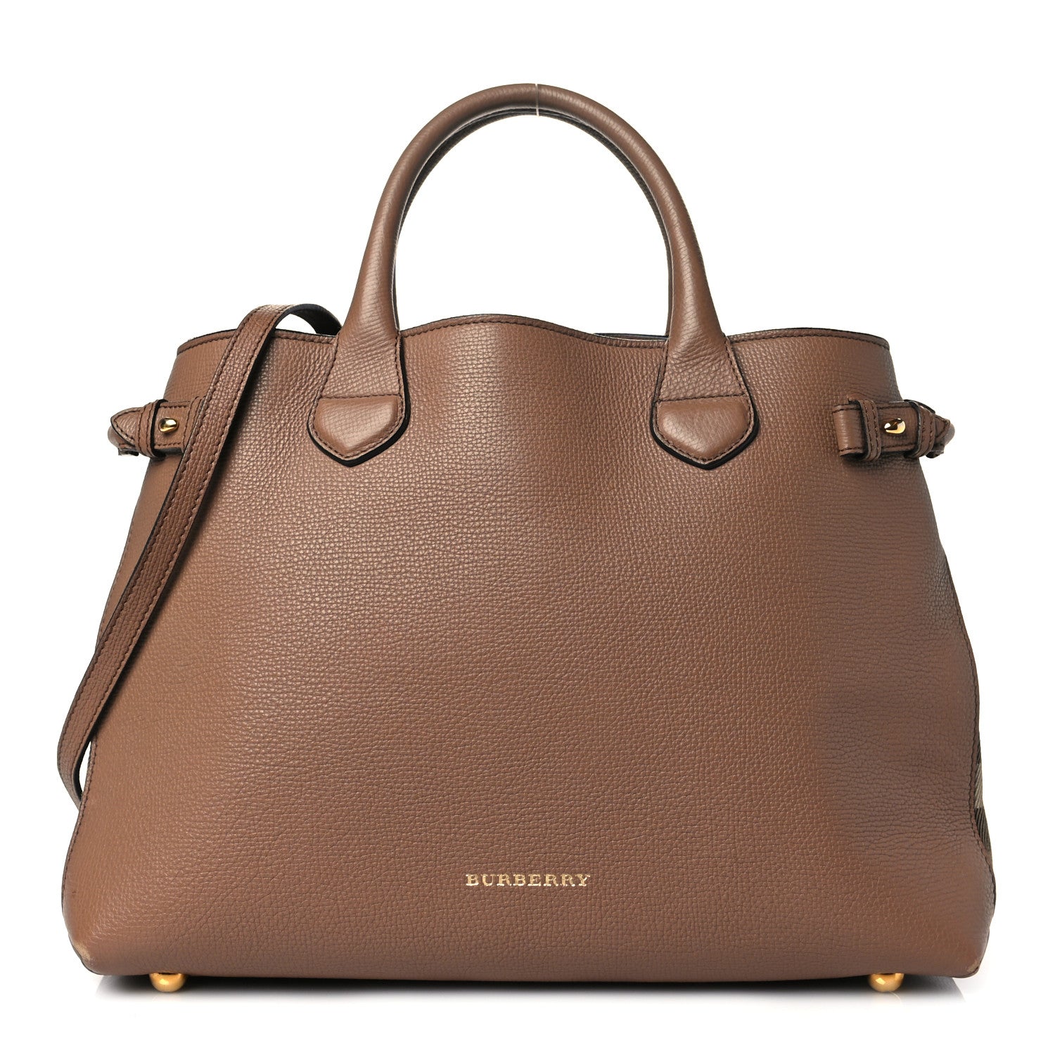 Burberry Grainy Calfskin House Check Medium Banner Tote Dark Sand 1 of 9