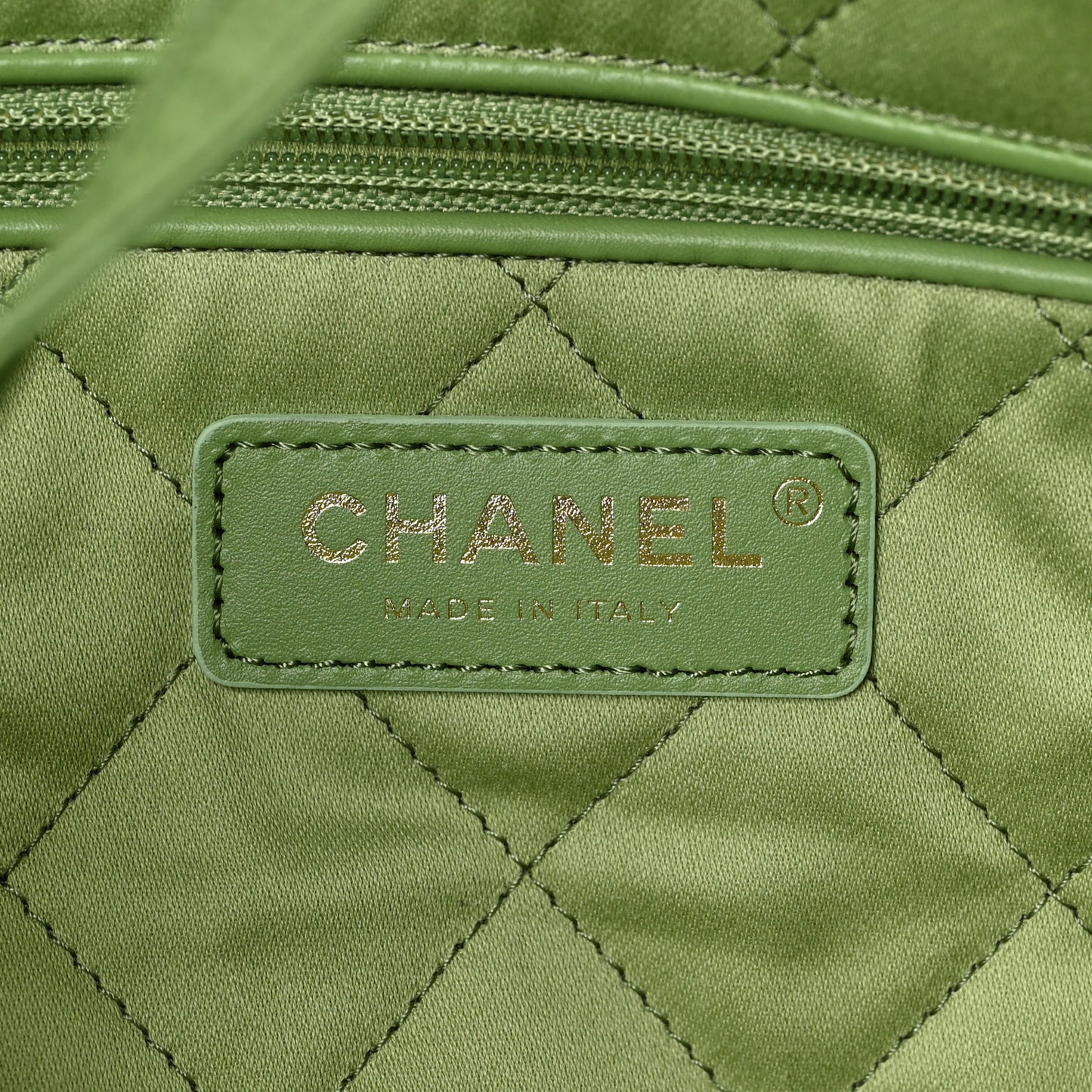Shiny Caviar Quilted Chanel 22 Green