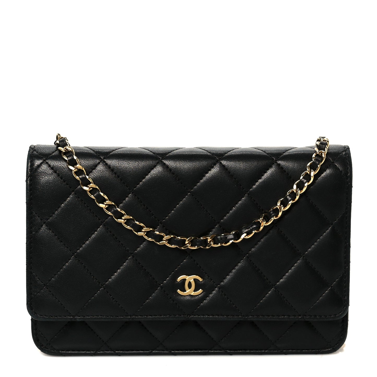 Lambskin Quilted Wallet On Chain WOC Black