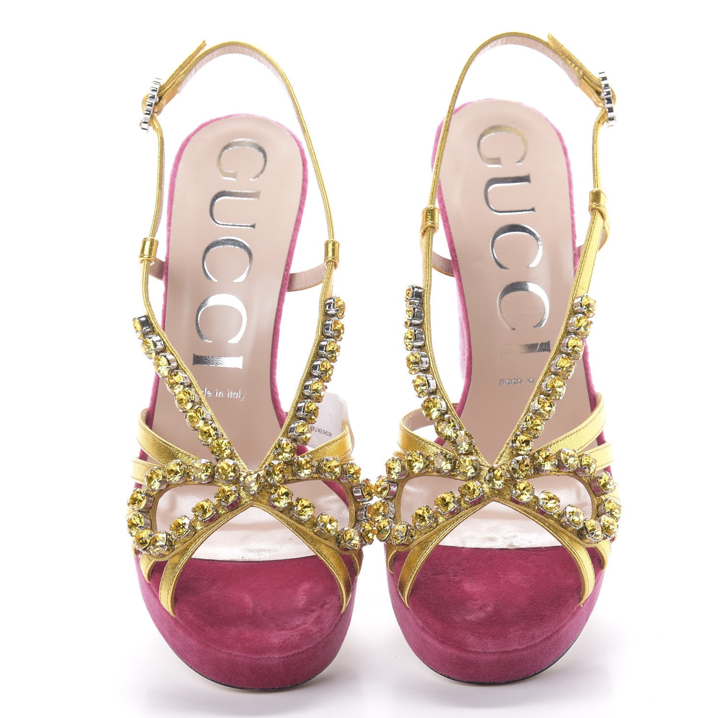 Velvet Nappa Crystal Zephyra Slingback Platform High Heel Sandals 38.5 Pink Gold
