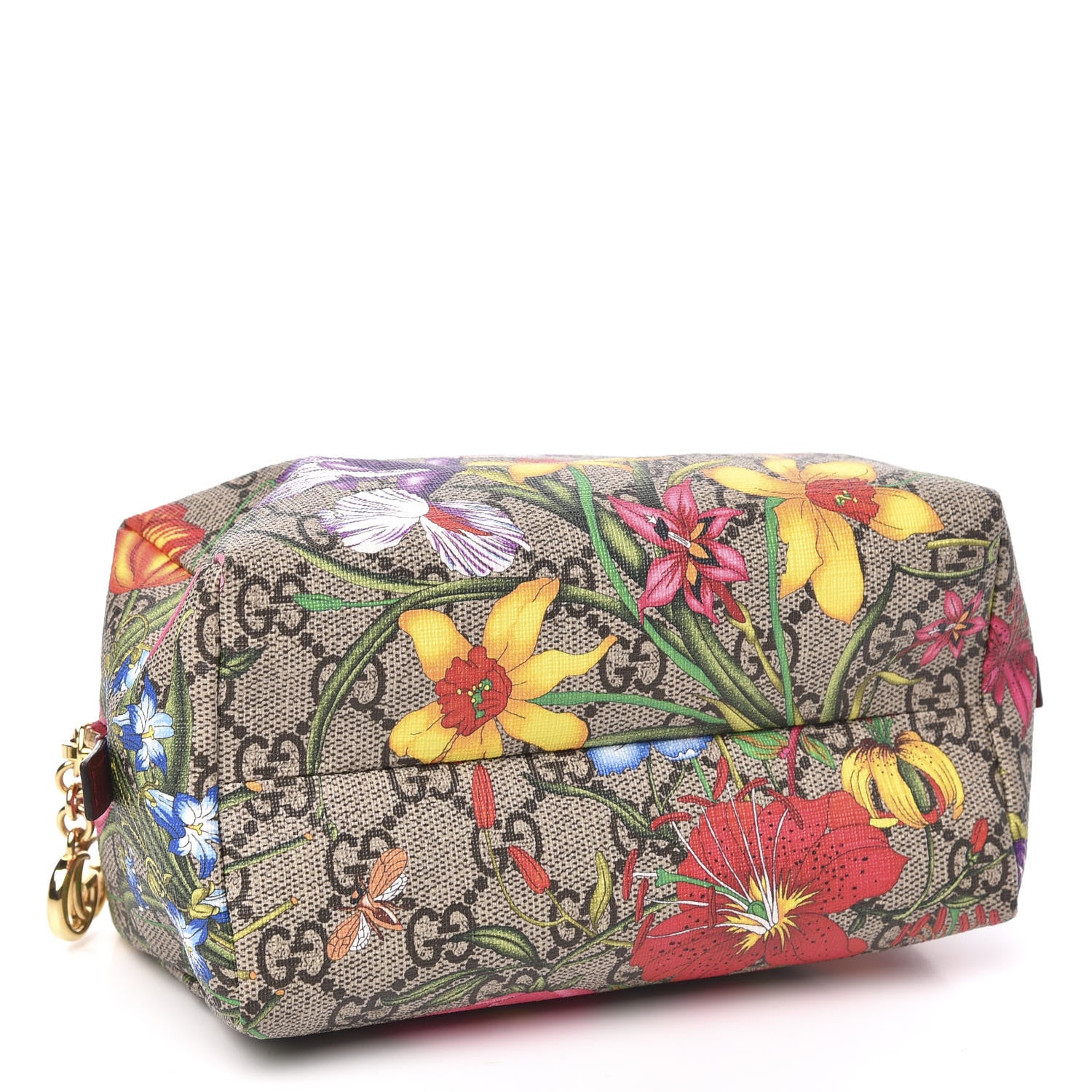 Gucci Soft GG Supreme Monogram Flora Calfskin Medium Ophidia Cosmetic Case Beige Ebony Multicolor Rosso 4 of 7