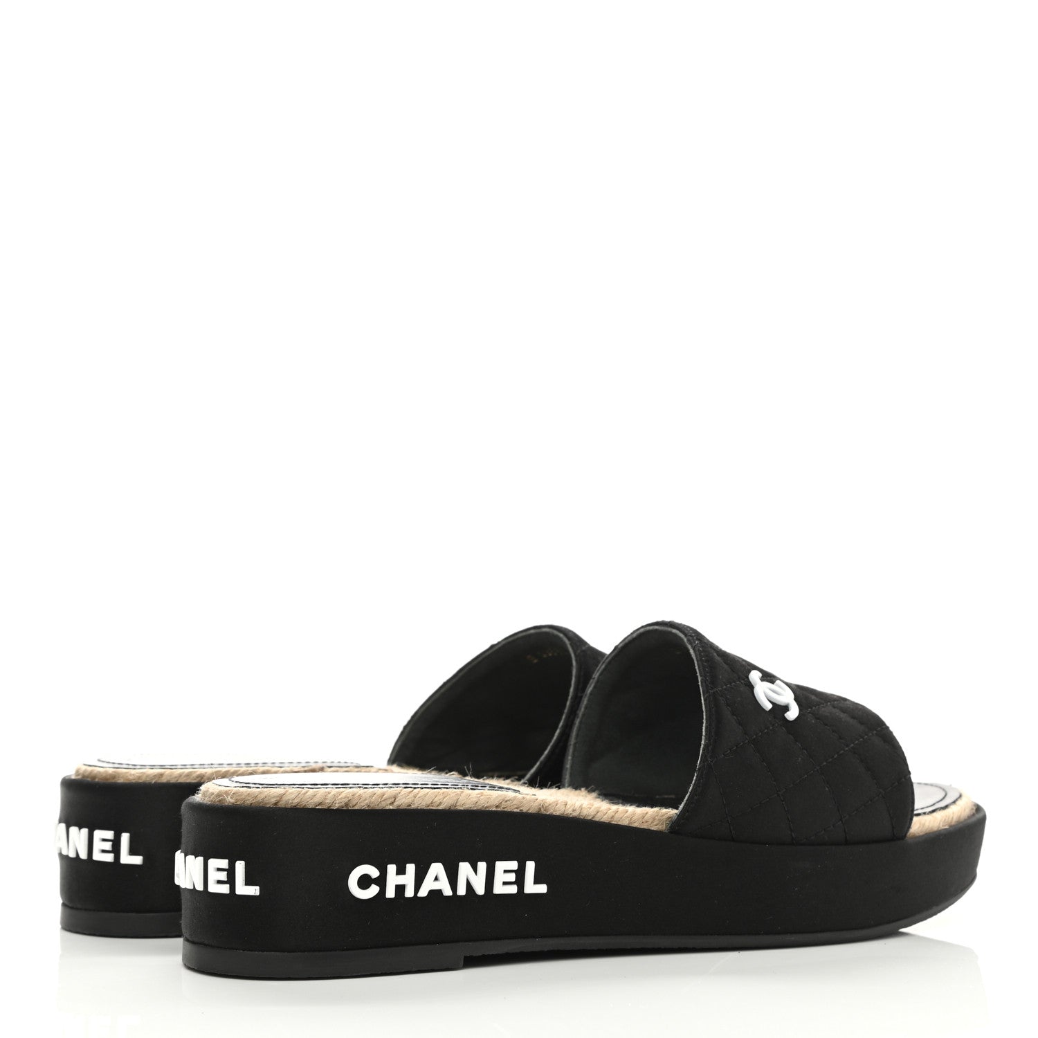 Chanel Lambskin Quilted CC Espadrille Slip On Sandals 37 Black 4 of 8