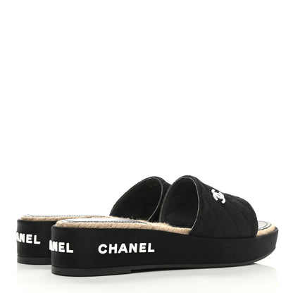 Chanel Lambskin Quilted CC Espadrille Slip On Sandals 37 Black 4 of 8