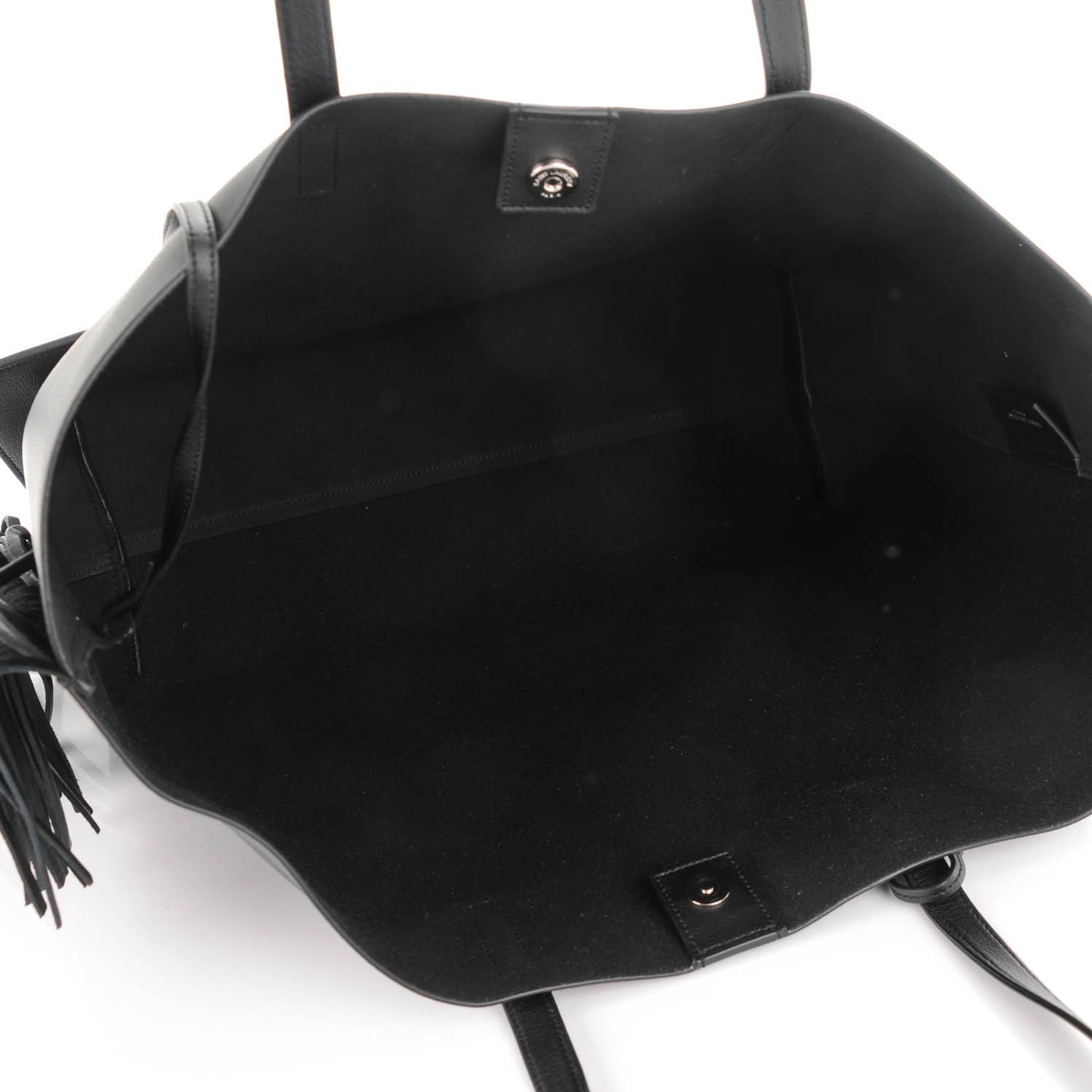 Calfskin Large Fringe Shopping Tote Black