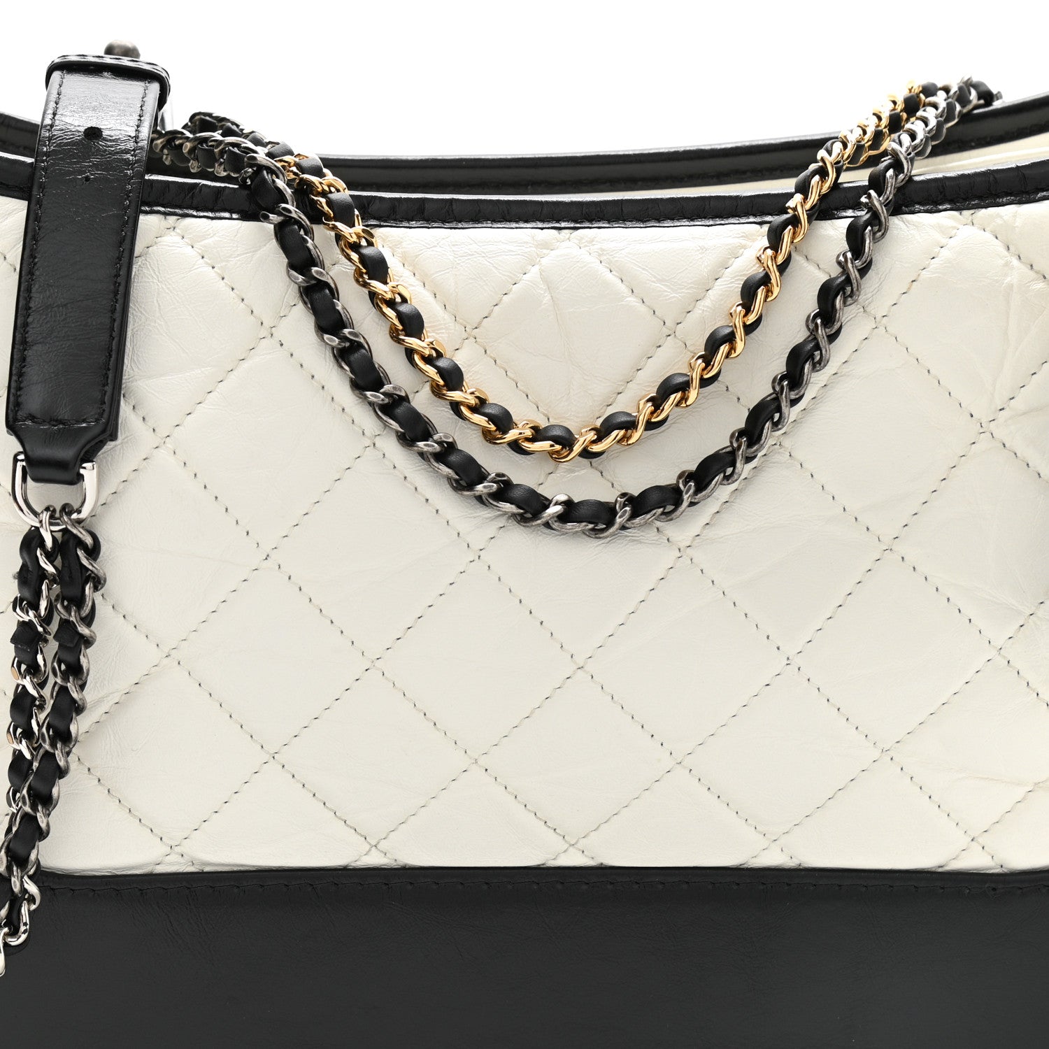 Chanel Aged Calfskin Quilted Medium Gabrielle Hobo Black White 15 of 21